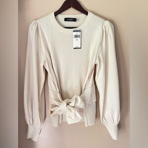 NWT Women’s Lauren Ralph Lauren Beautiful Waist Tie Ivory Sweater Size Medium